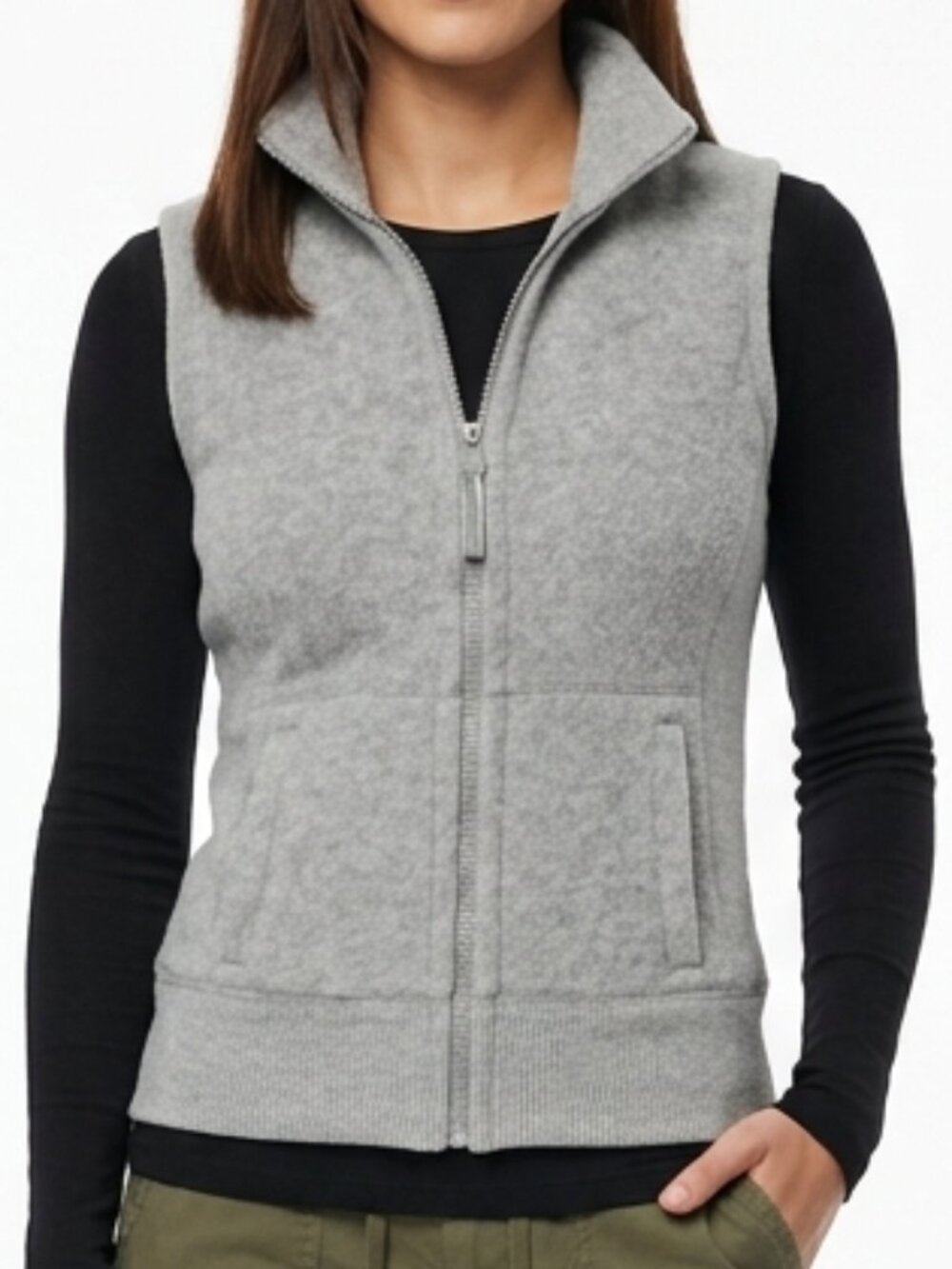 Old Navy Women's Zip Up Fleece Vest Gray Sleeveless Warm Spring Casual Fitted XS